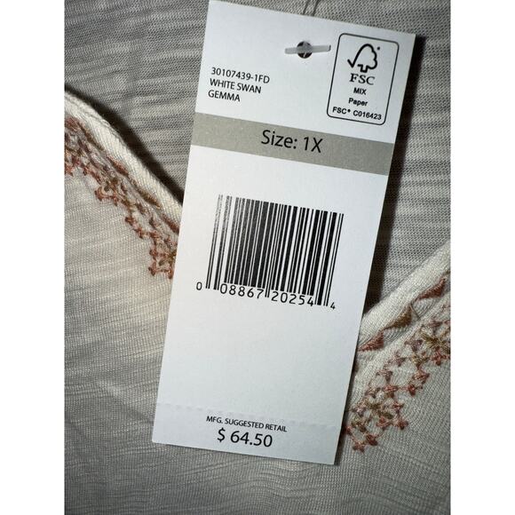 Vintage X America Plus Size 1X  Dressy top Womens off white embroidered NWT - Picture 2 of 5
